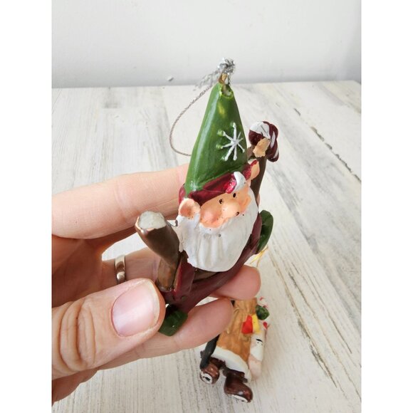 Porcelain Santa ornament sled elf set Xmas tree Santa's - Picture 6 of 13